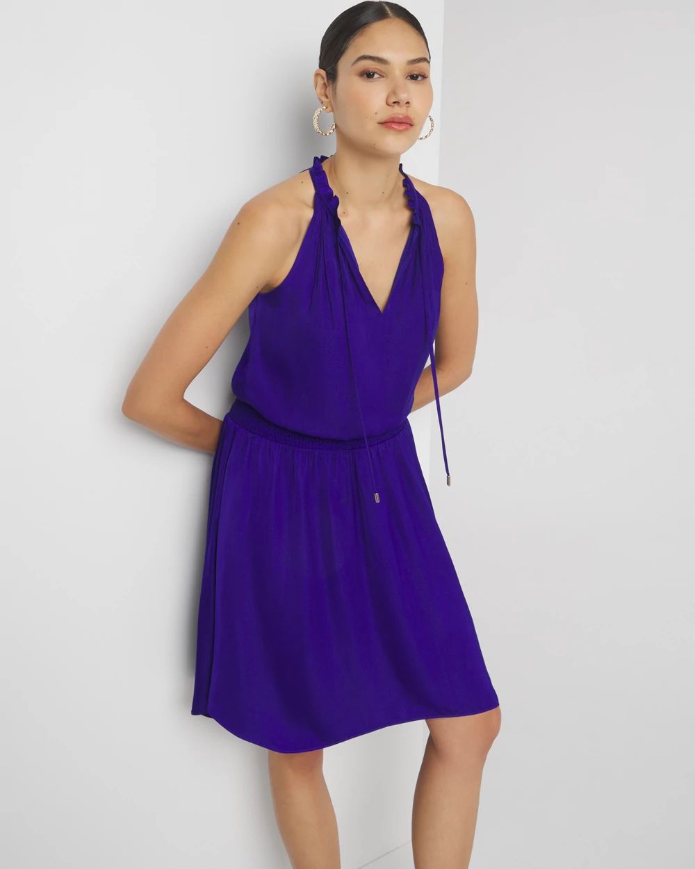 Sleeveless V-Neck Halter Blouson Dress