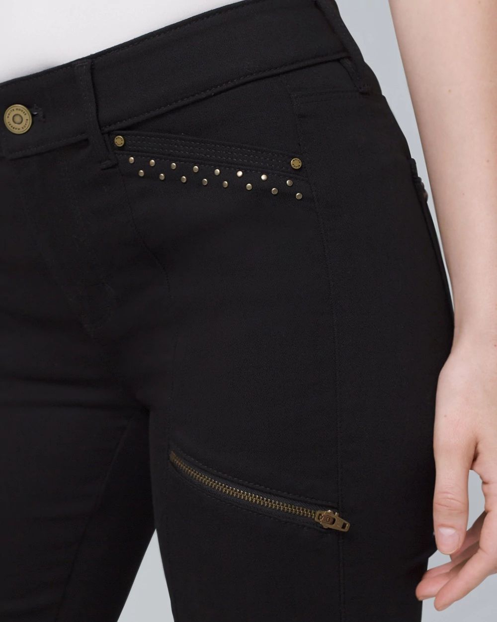 Mid-Rise Stud-Trim Skinny Ankle Jeans