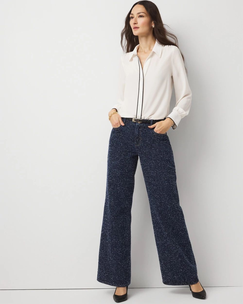 Bouclé Mid Rise Wide Leg Jean