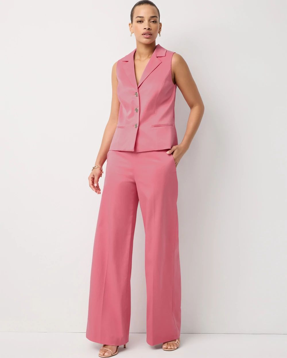Satin Twill High Rise Wide Leg Pant