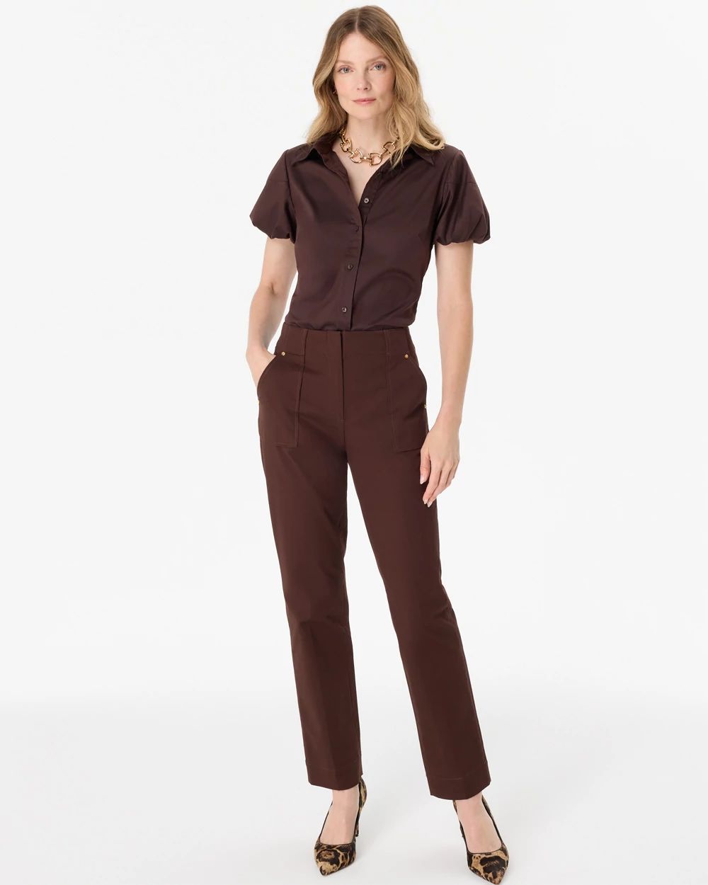 Puff Sleeve Poplin Shirt click to view larger image.