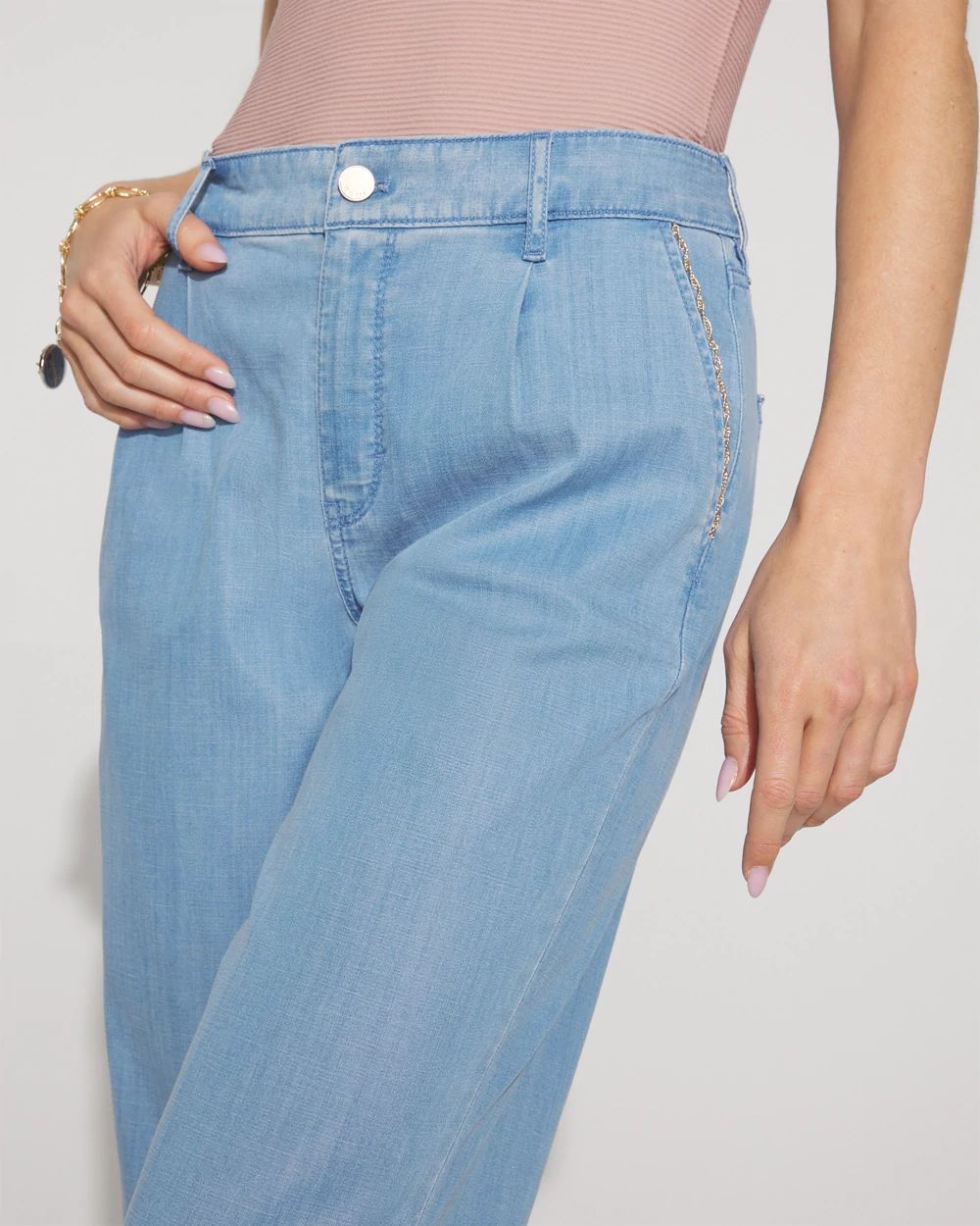 High-Rise Wide-Leg Jean with Chain Trim click to view larger image.