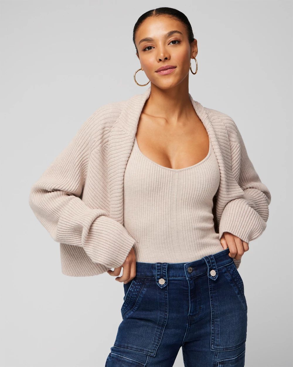 Cashmere Blend Rib Cocoon Sweater click to view larger image.