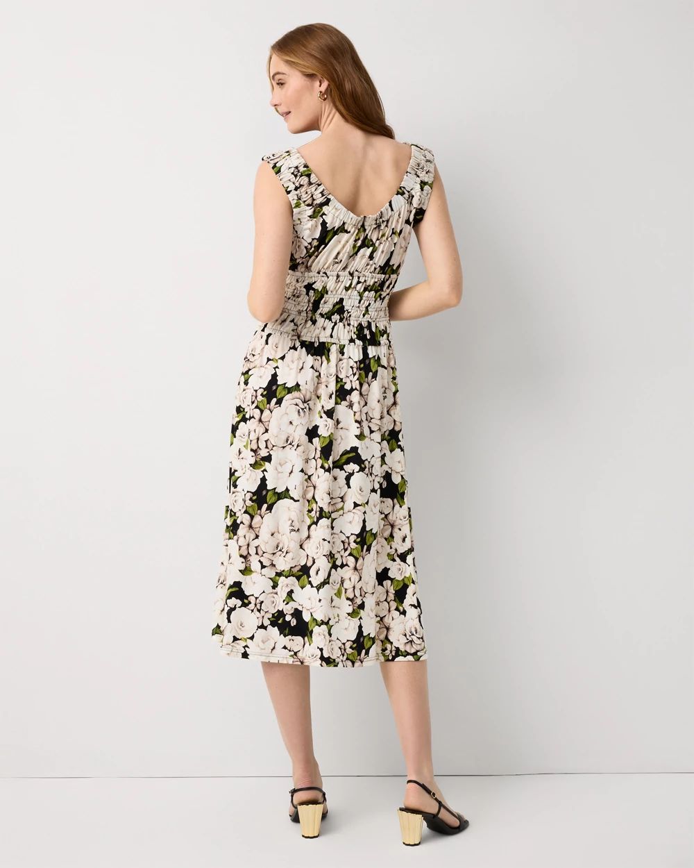 Petite Ruched Fit + Flare Midi Dress