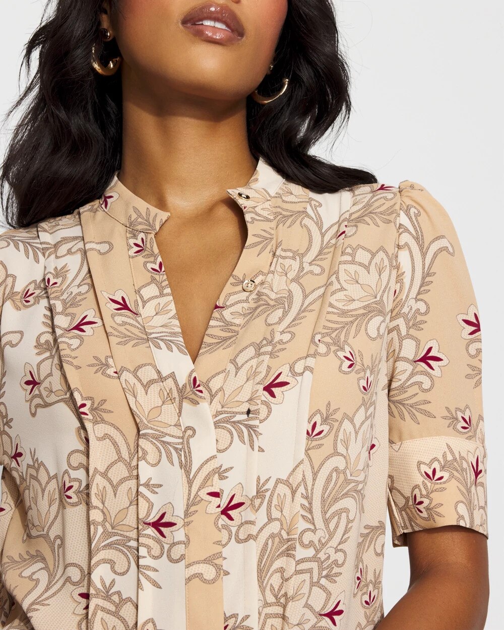 Elbow Sleeve Y-Neck Shirt