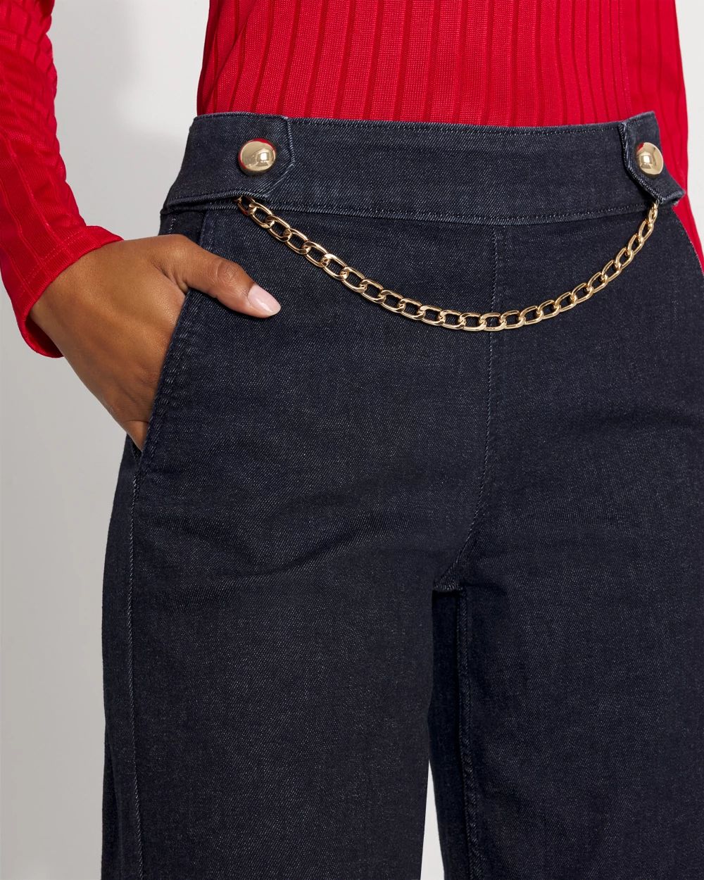 Chain Detail Extra High Rise Wide-Leg Jean click to view larger image.