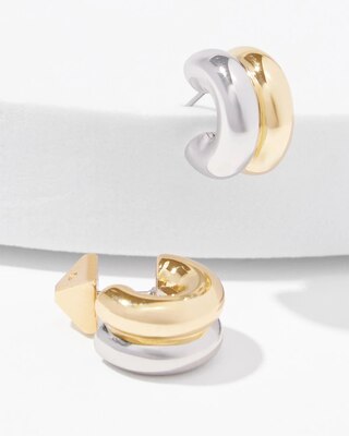 Mixed Metal Double Hoop Huggie Earrings click to view larger image.