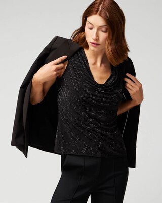 Sleeveless Rhinestone Drape Neck Top