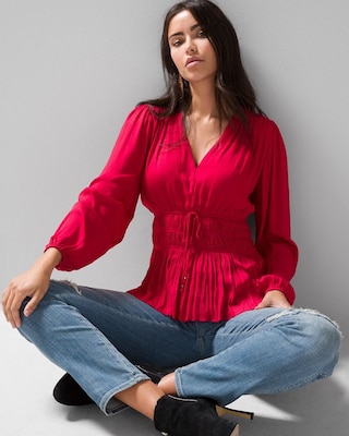 Long-Sleeve Fitted Waist Blouse