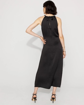 Petite Satin Halter Ruched Midi Dress click to view larger image.