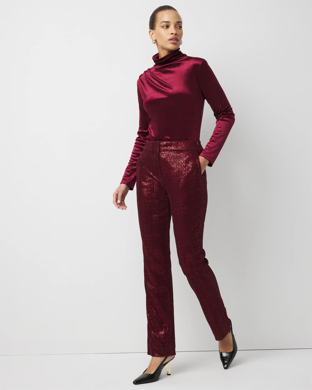 Zoey Sequin Velvet Straight Pant click to view larger image.