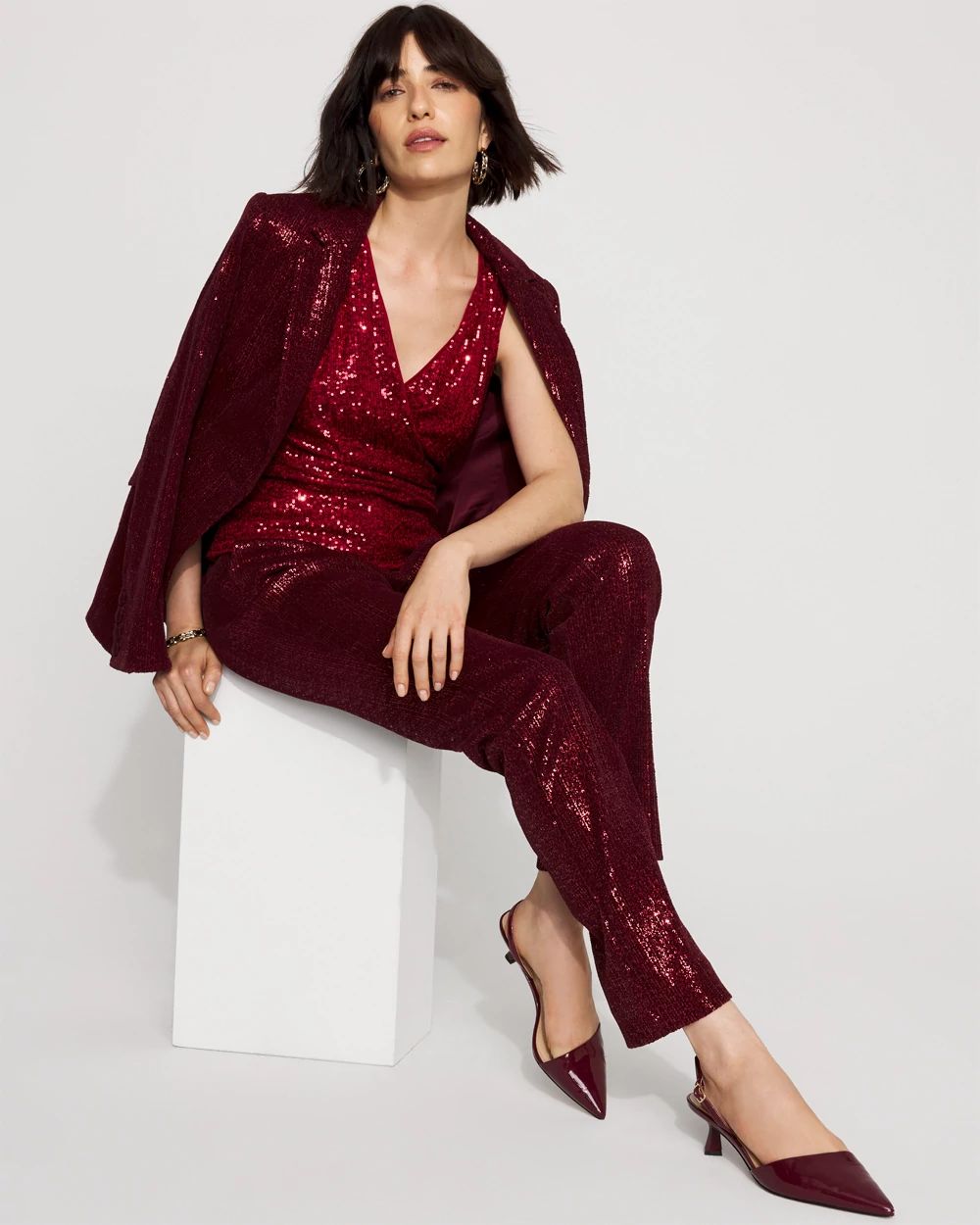 Petite Zoey Sequin Velvet Straight Pant