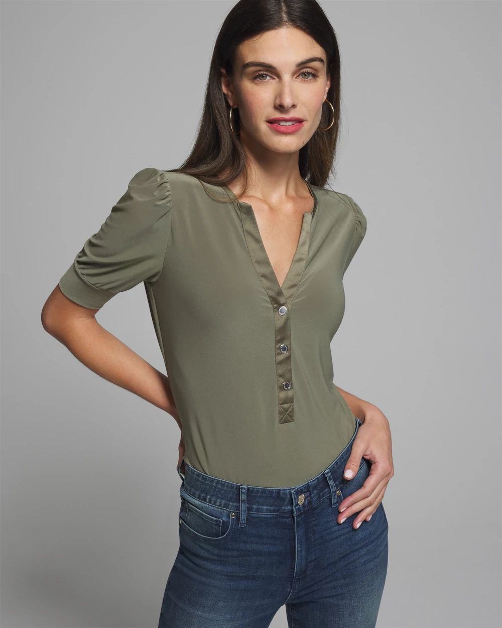 Outlet WHBM Puff Shoulder Henley Tee