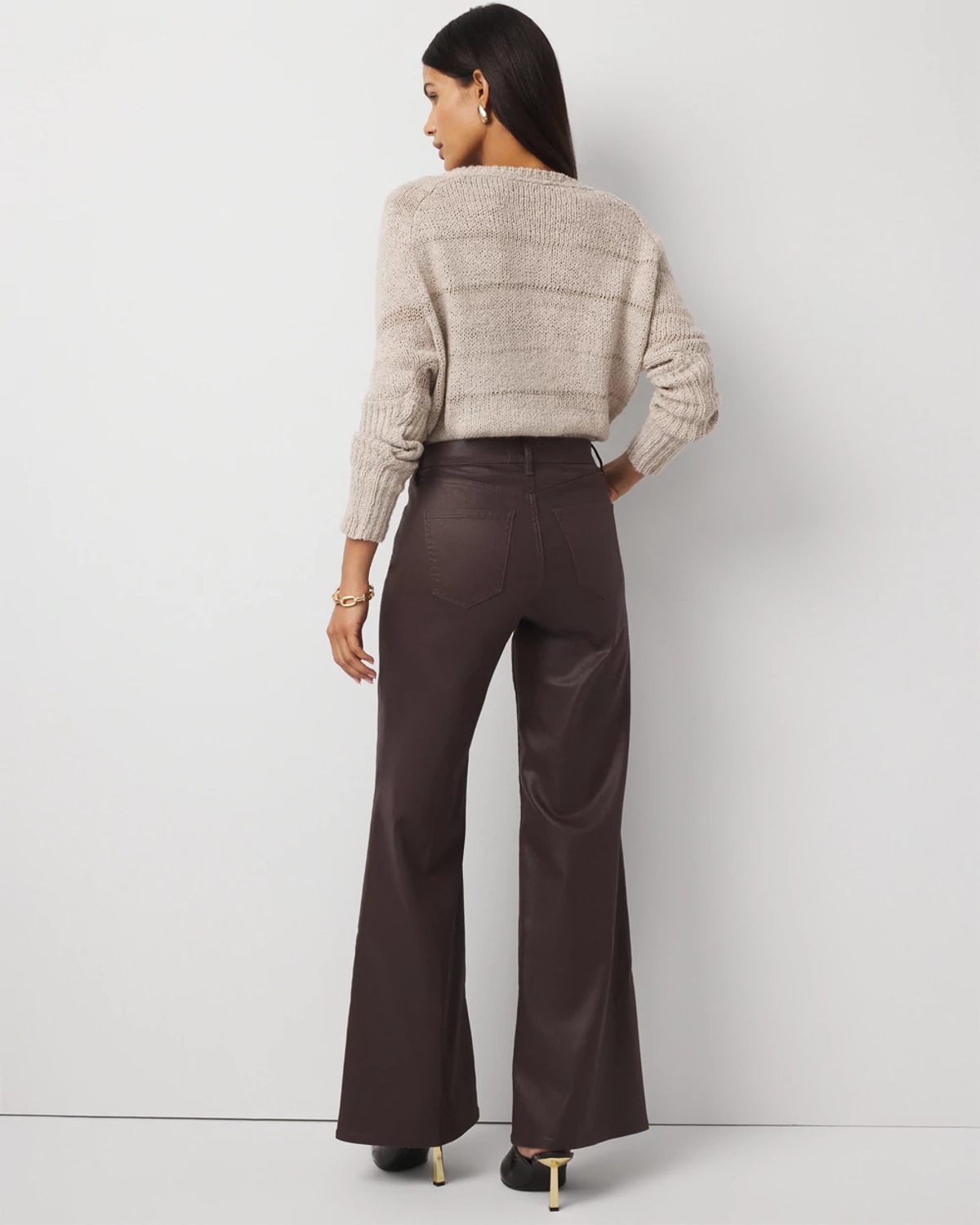 White House Black Market Coated Denim High-rise Wide Leg Jeans In Multi