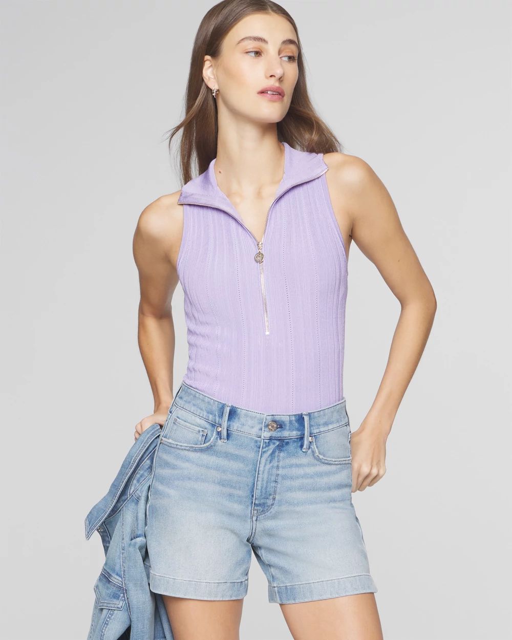 Half Zip Rib Halter Sweater Tank