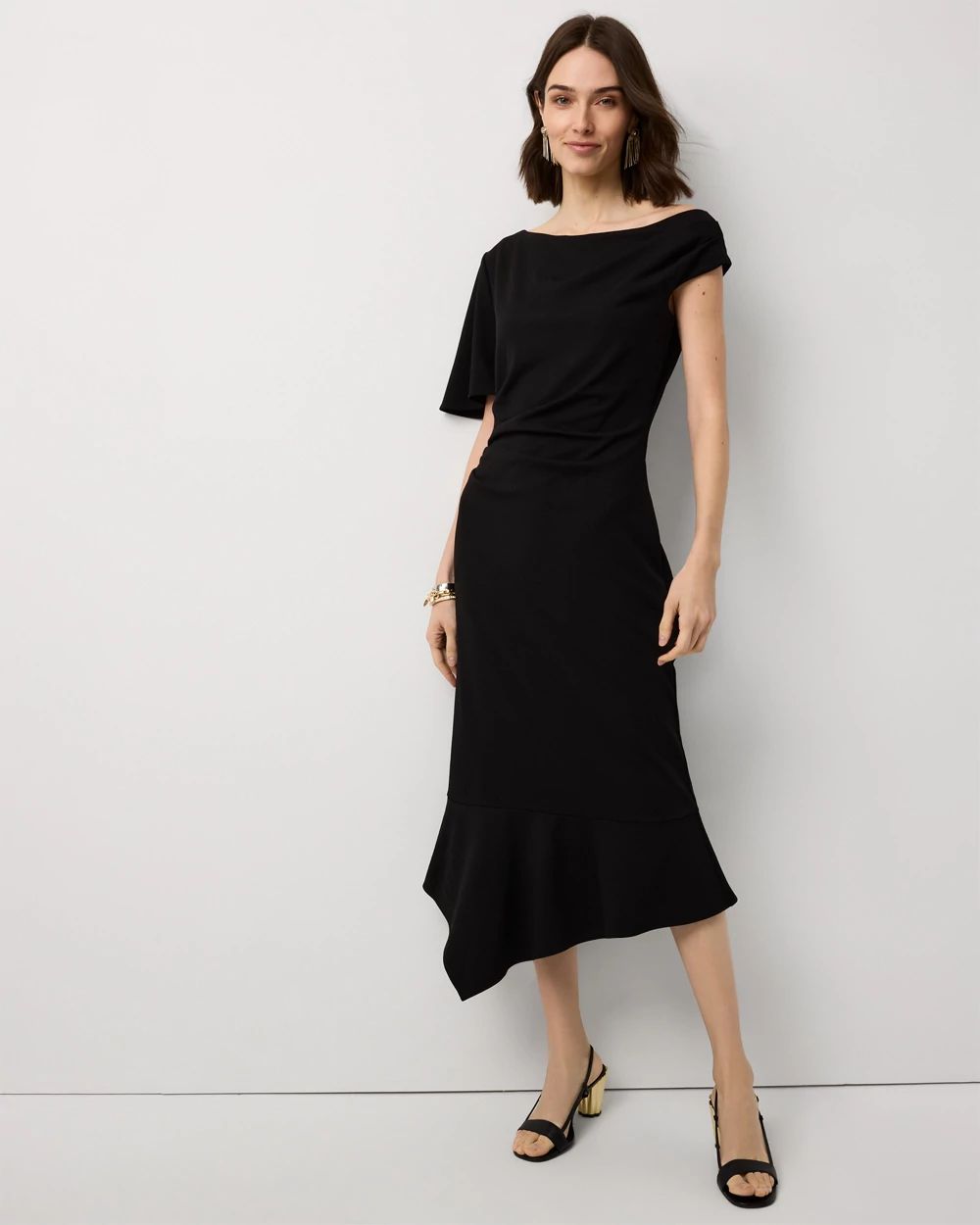 Petite Off-The-Shoulder Mermaid Midi Dress