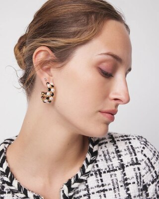 Gold-Black Pearl Hoop Earrings