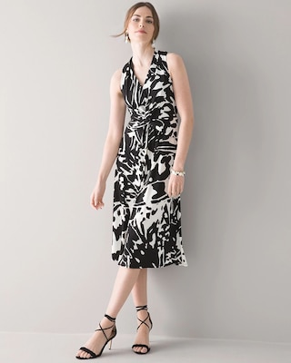 Abstract Butterfly Print Twist-Front Dress click to view larger image.