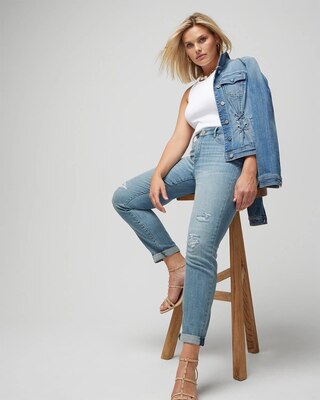 Mid Rise Everyday Soft Denim™ Destructed Girlfriend Jeans