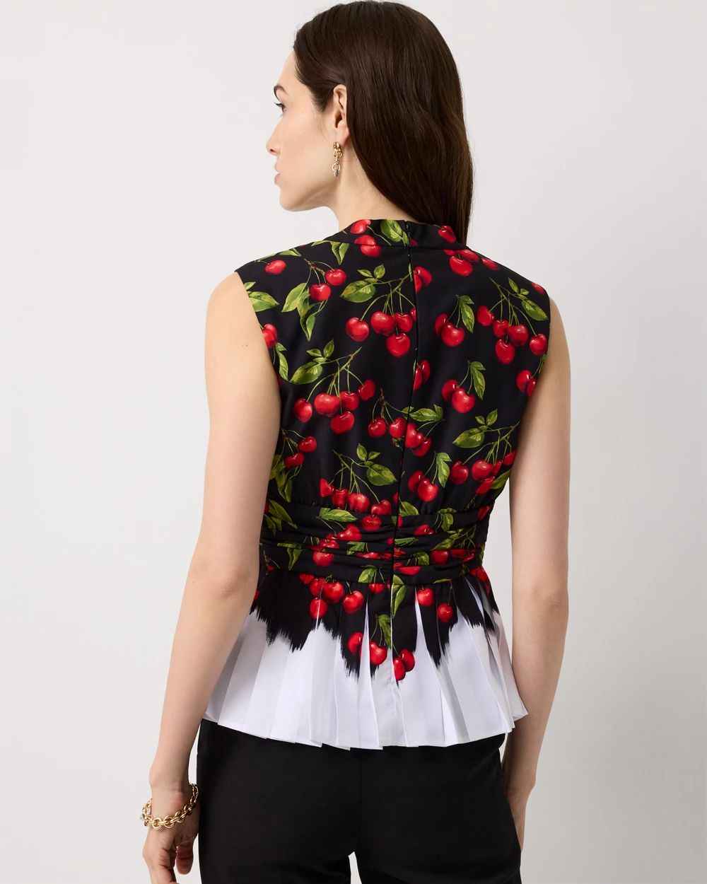 Pleated Peplum V-neck Top