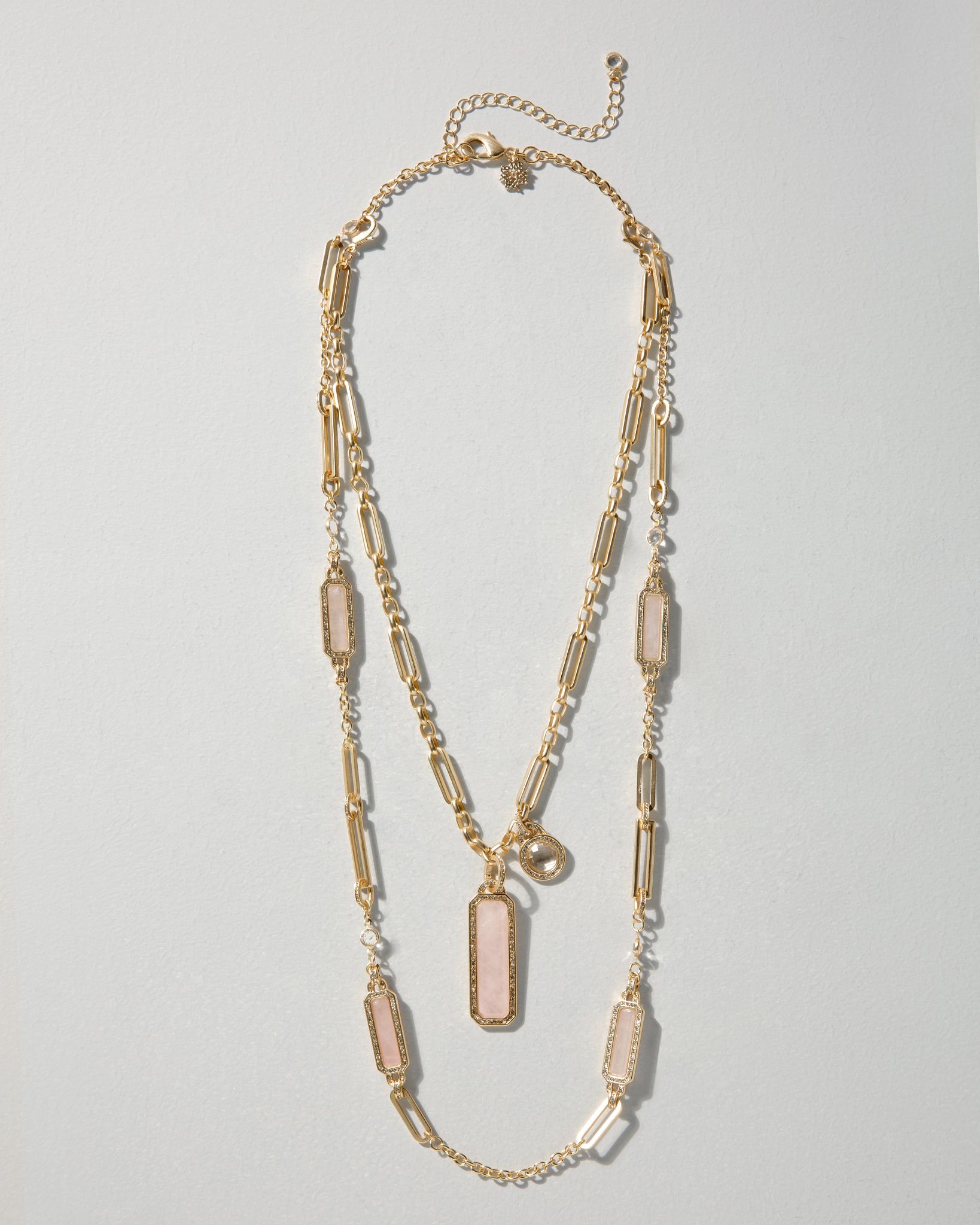 Convertible Goldtone Rose Quartz Necklace