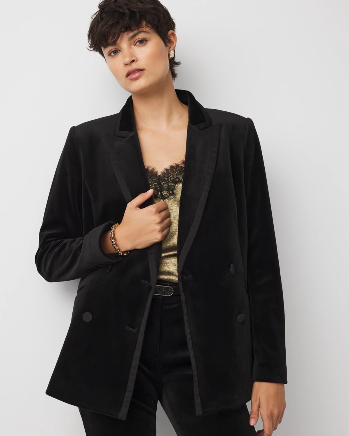 White House Black Market Petite Satin + Velvet Tuxedo Jacket In Black