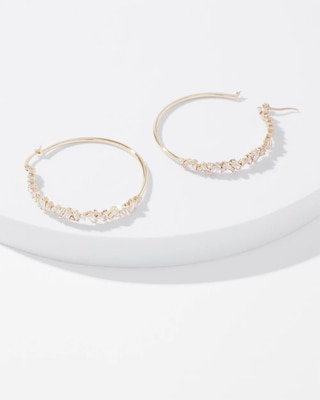 Gold Crystal Baguette Hoop Earrings click to view larger image.