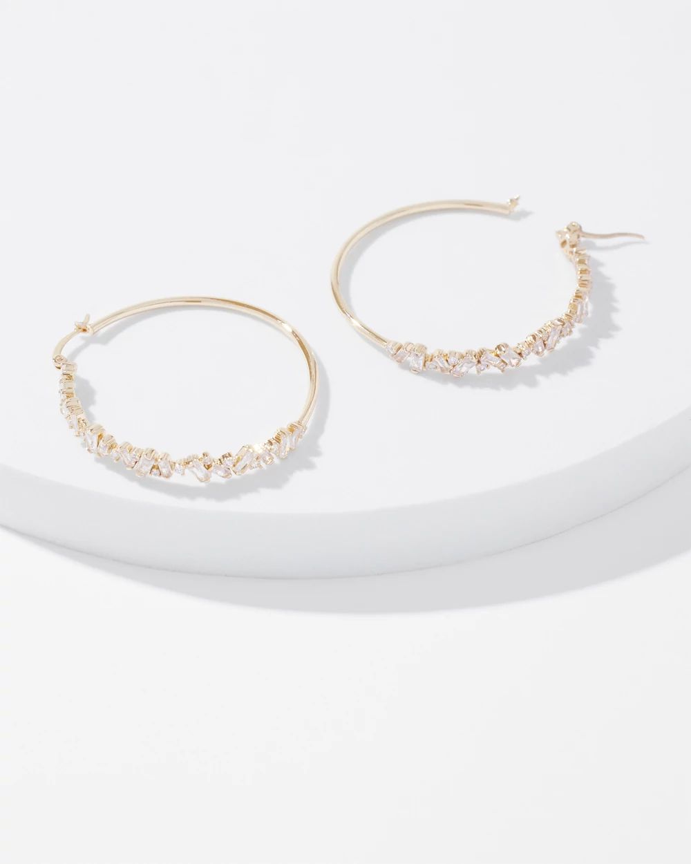 Gold Crystal Baguette Hoop Earrings
