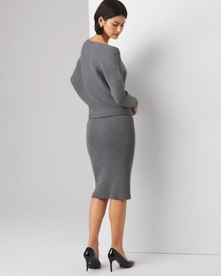 Off-Shoulder Ribbed Sweater Dress click to view larger image.