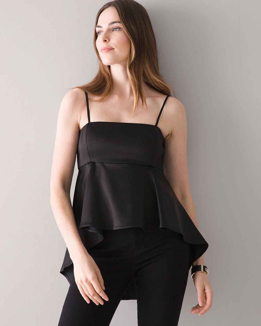 black sleeveless peplum top
