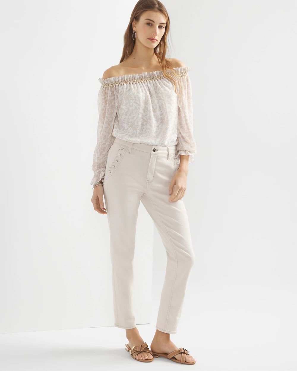 High-Rise Grommet Slim Crop Jeans