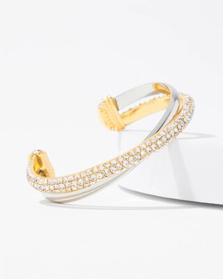Mixed-Metal Crystal Overlap Cuff Bracelet