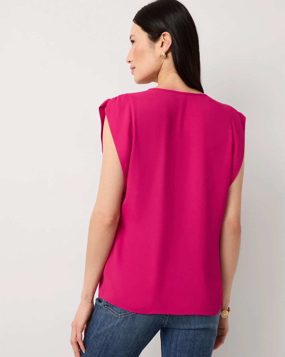 Ruched Shoulder Crepe Shell