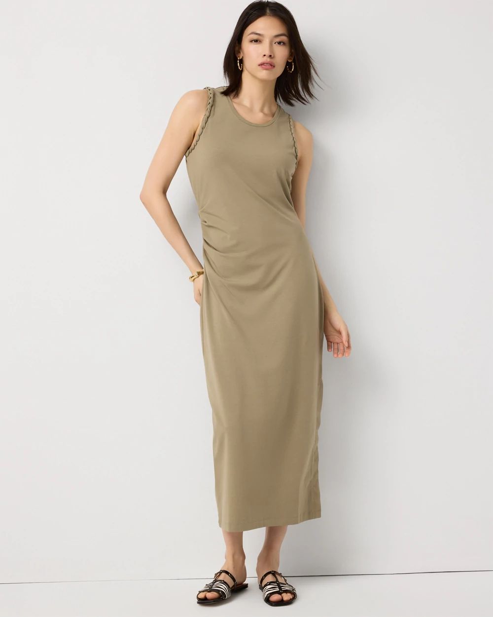 Ruched Sleeveless Midi Dress