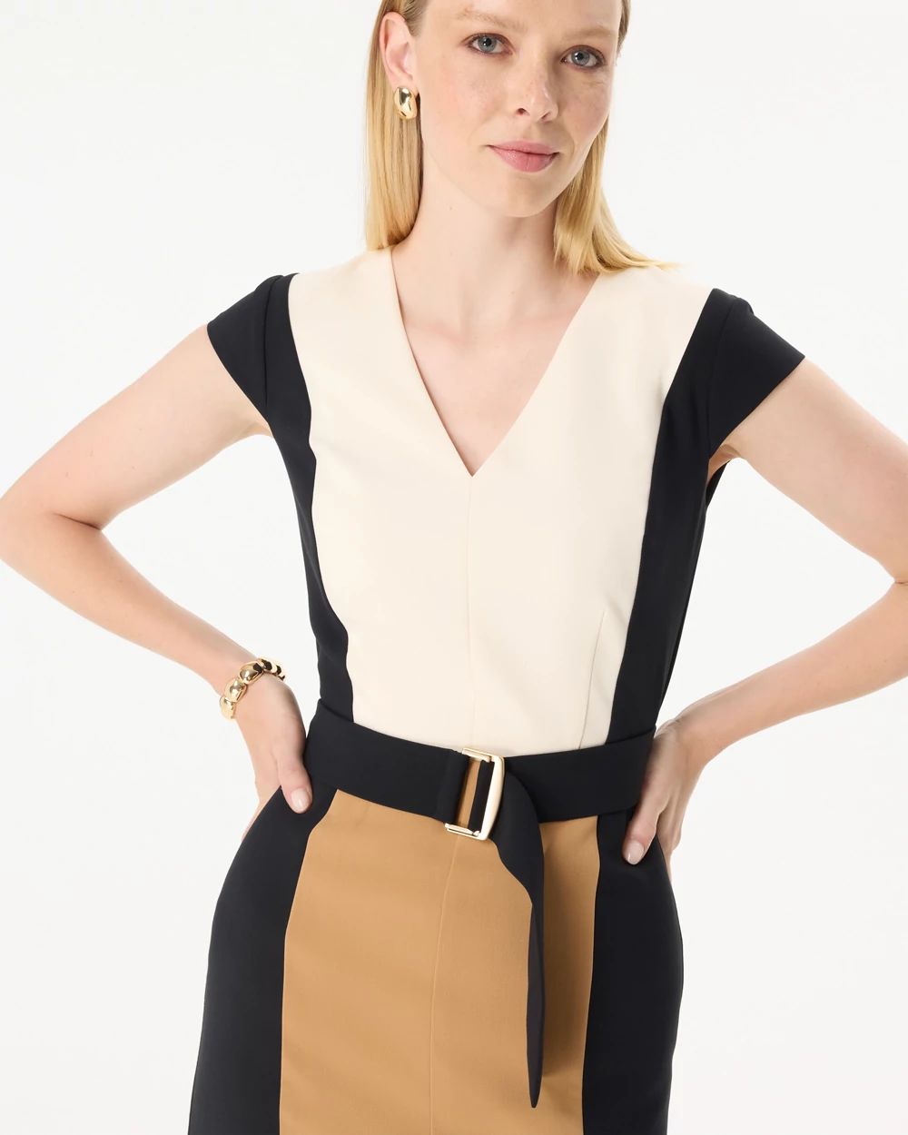 Belted Colorblock Dress click to view larger image.
