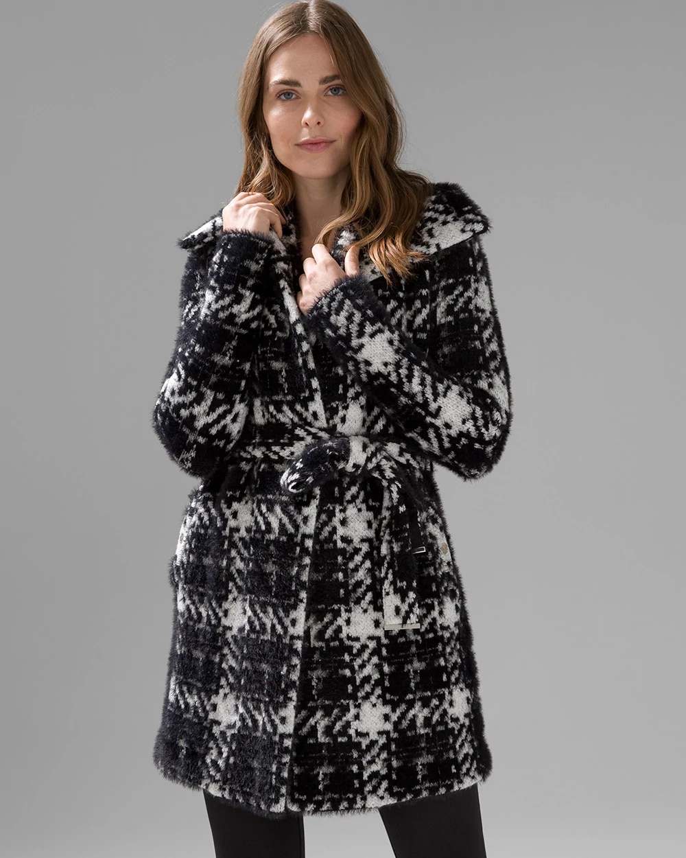 Black White Plaid Sweater Coat White House Black Market