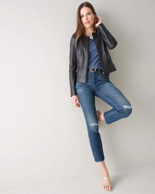 Curvy-Fit High-Rise Sculpt Destructed Straight Jeans