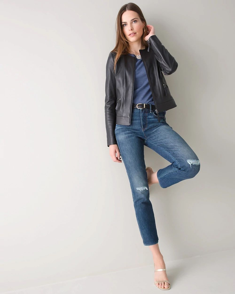 Curvy-Fit High-Rise Sculpt Destructed Straight Jeans