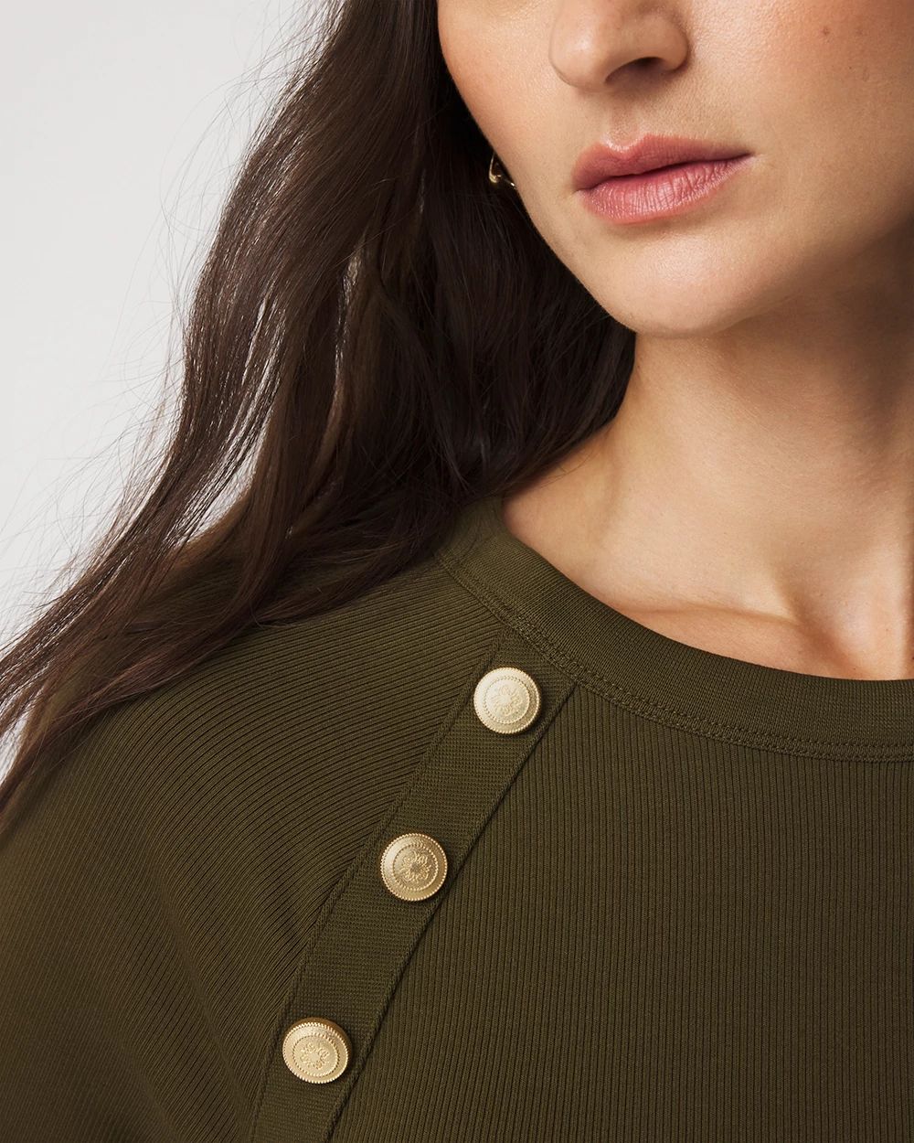 WHBM FORME™ Ribbed Stretch Button Long-Sleeve Tee