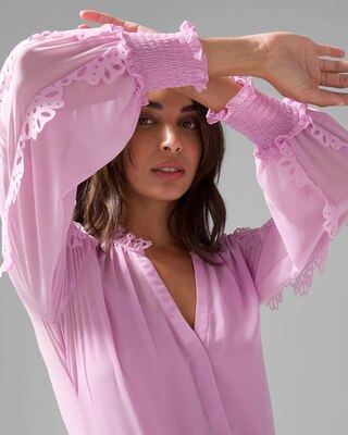 Laser Cut Ruffle Sleeve Blouse