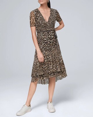 Leopard-Print Mesh Wrap Dress