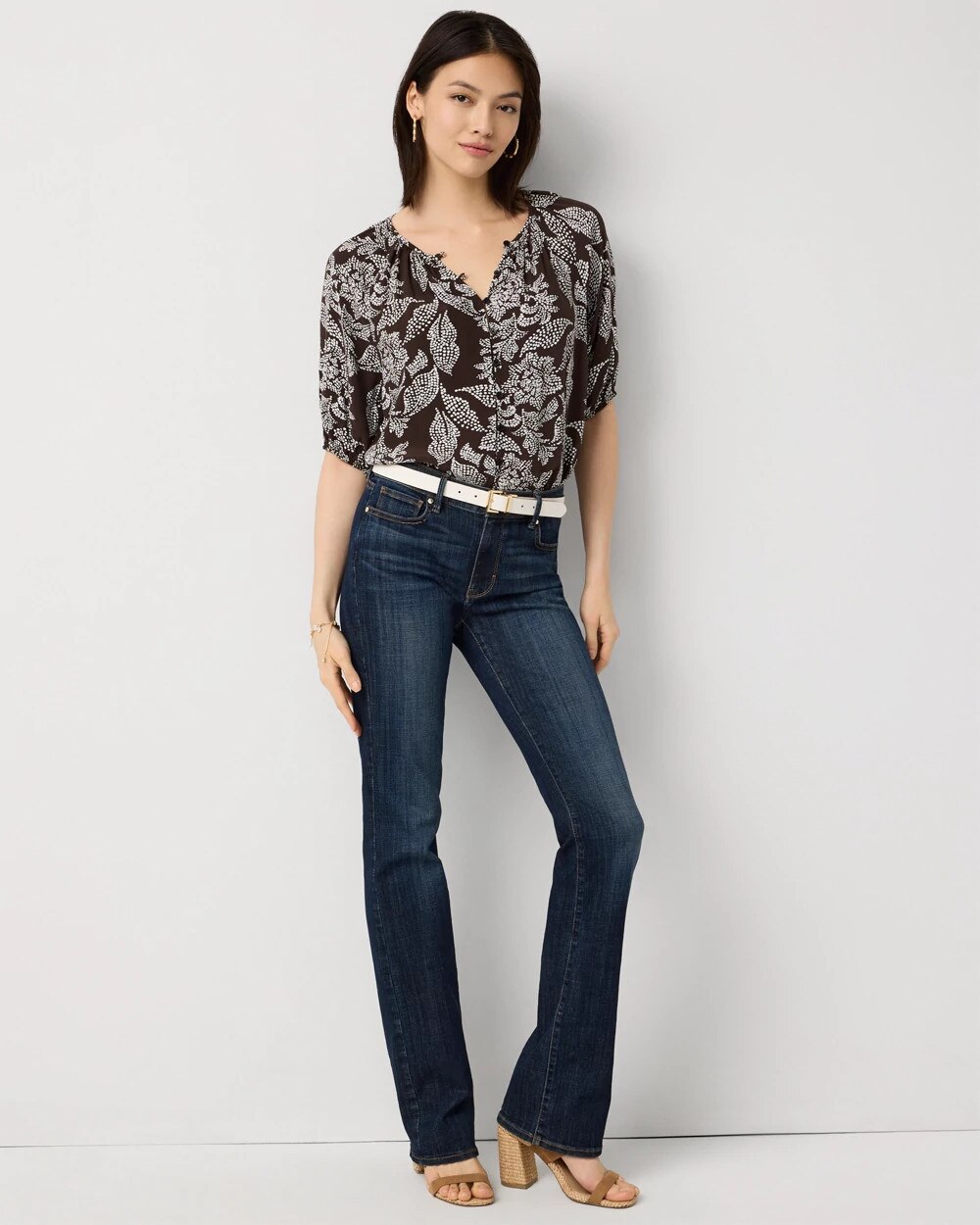 Elbow Sleeve Button Front Blouse - image 2