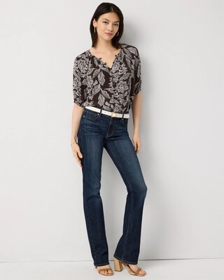 Elbow Sleeve Button Front Blouse click to view larger image.