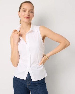 Ruched Poplin Sleeveless Shirt