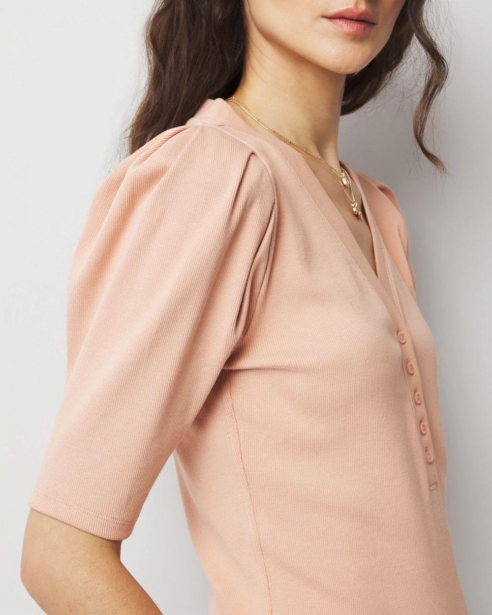 WHBM FORME™ Ribbed Stretch Henley Top click to view larger image.
