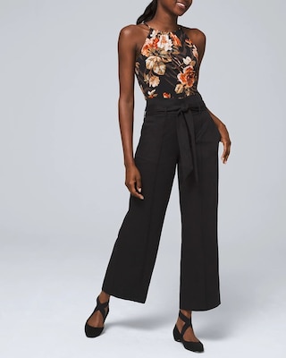 Wide-Leg Cropped Tie-Belt Pants