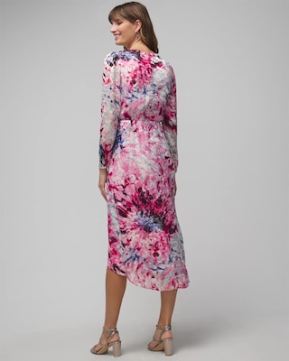 Long Sleeve Burnout Ruched Front Midi Dress