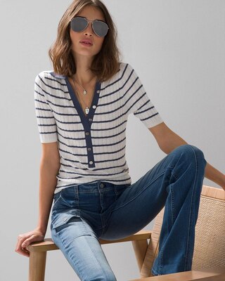 Cashmere-Blend Button Polo Sweater