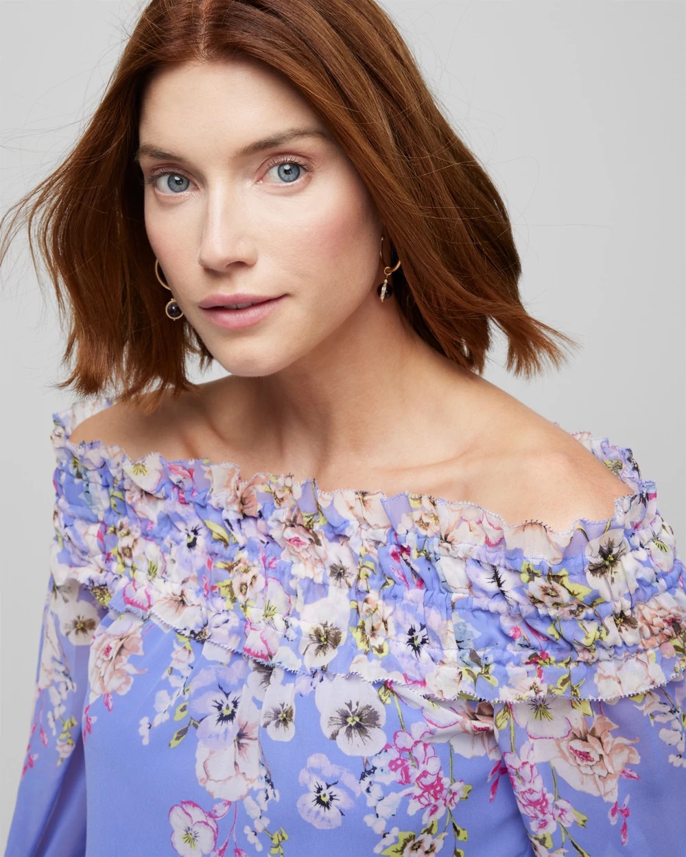 Long-Sleeve Off the Shoulder Ruffle Blouse