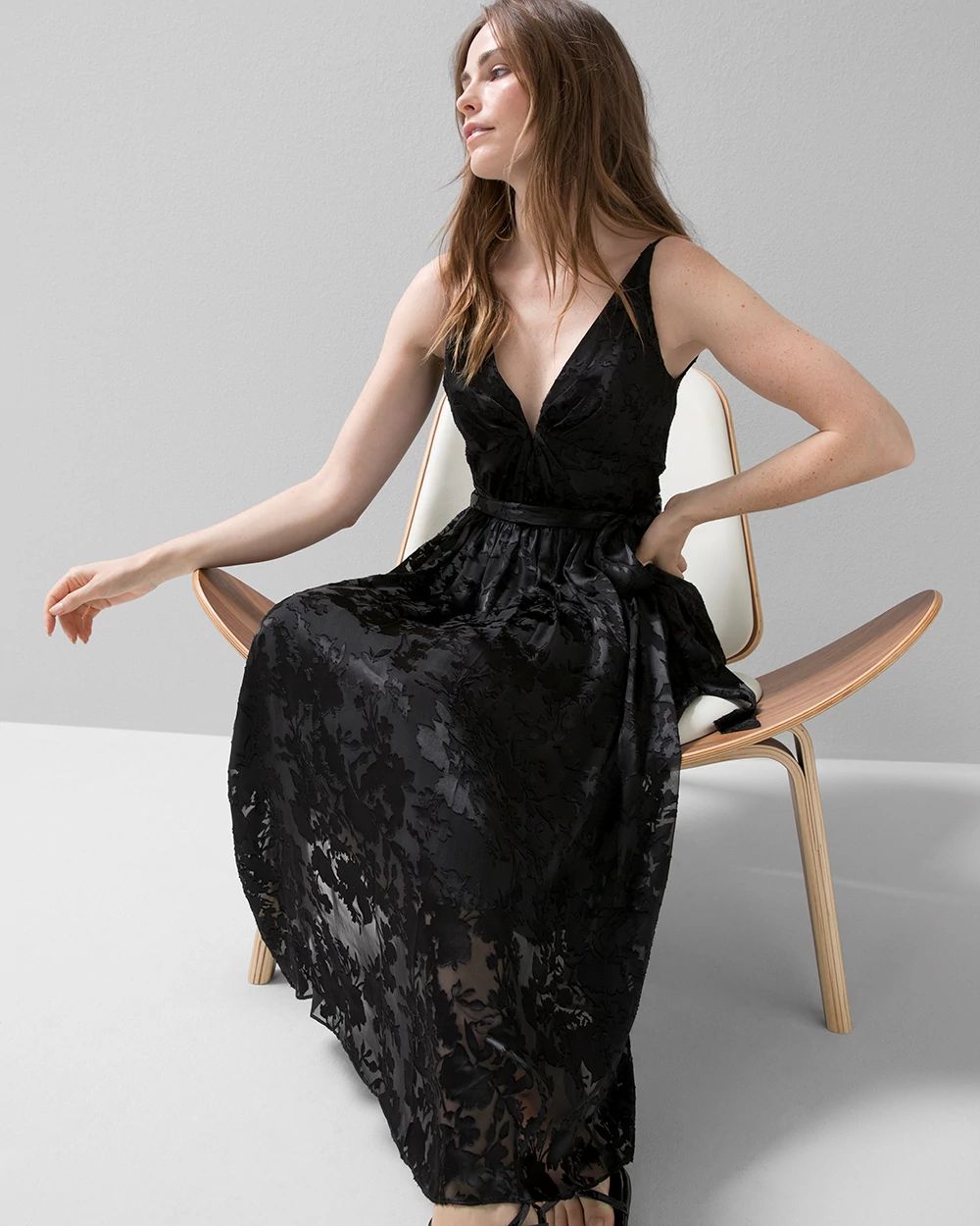 Sleeveless Deep V-Neck Burnout Midi Dress